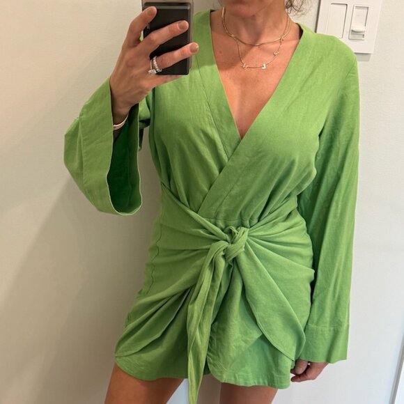 L’Academie Green Wrap Mini Dress with Tie Waist Size L - Picture 1 of 4